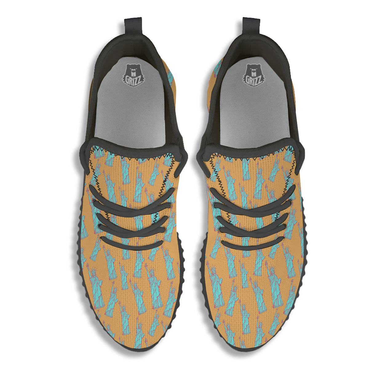 Blue Statue Of Liberty Print Pattern Black Walking Shoes-grizzshop