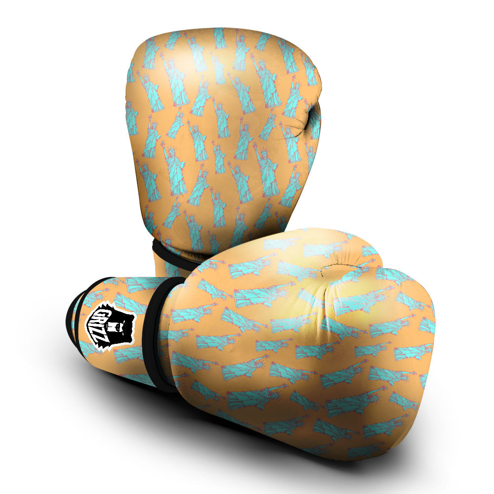 Blue Statue Of Liberty Print Pattern Boxing Gloves-grizzshop