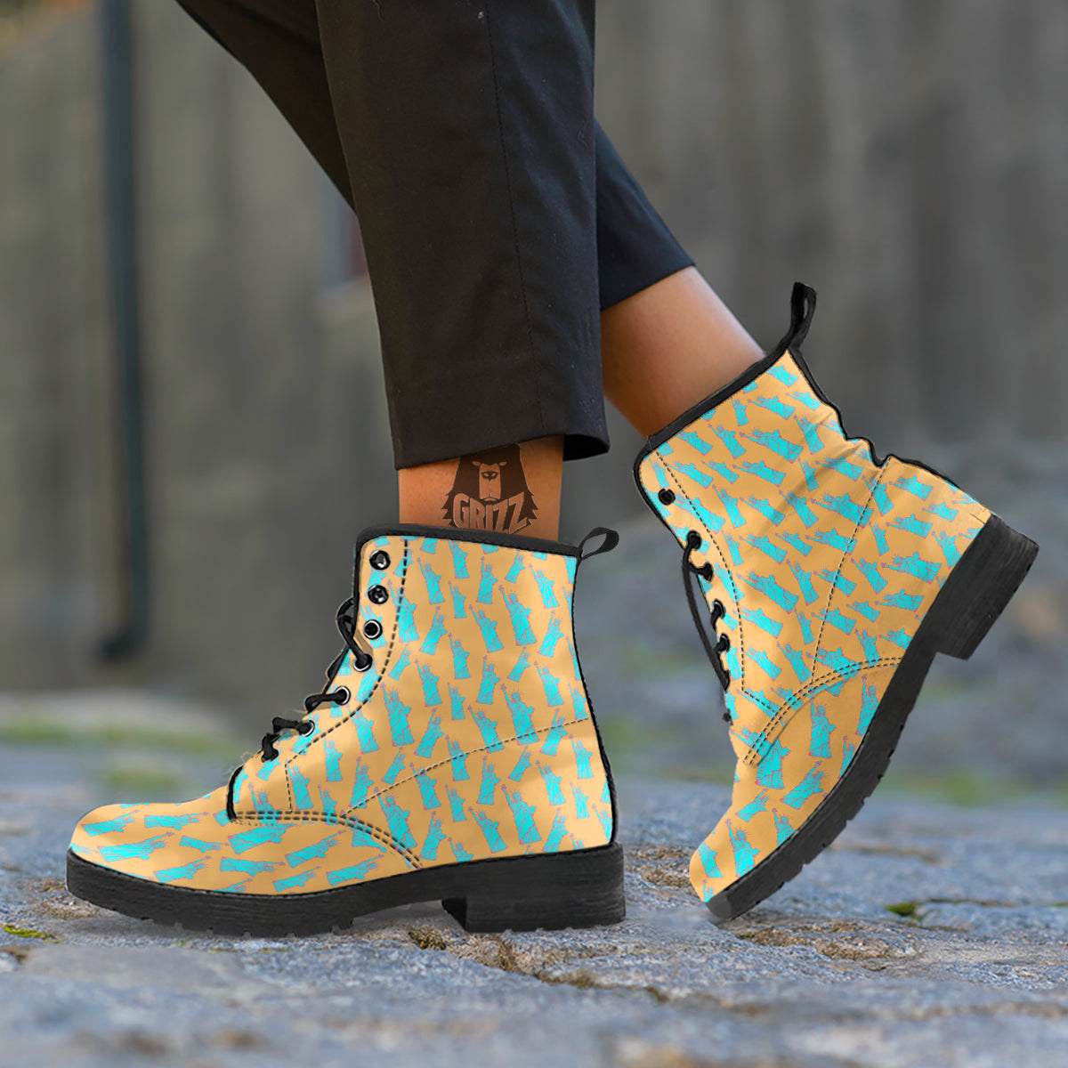 Blue Statue Of Liberty Print Pattern Leather Boots-grizzshop