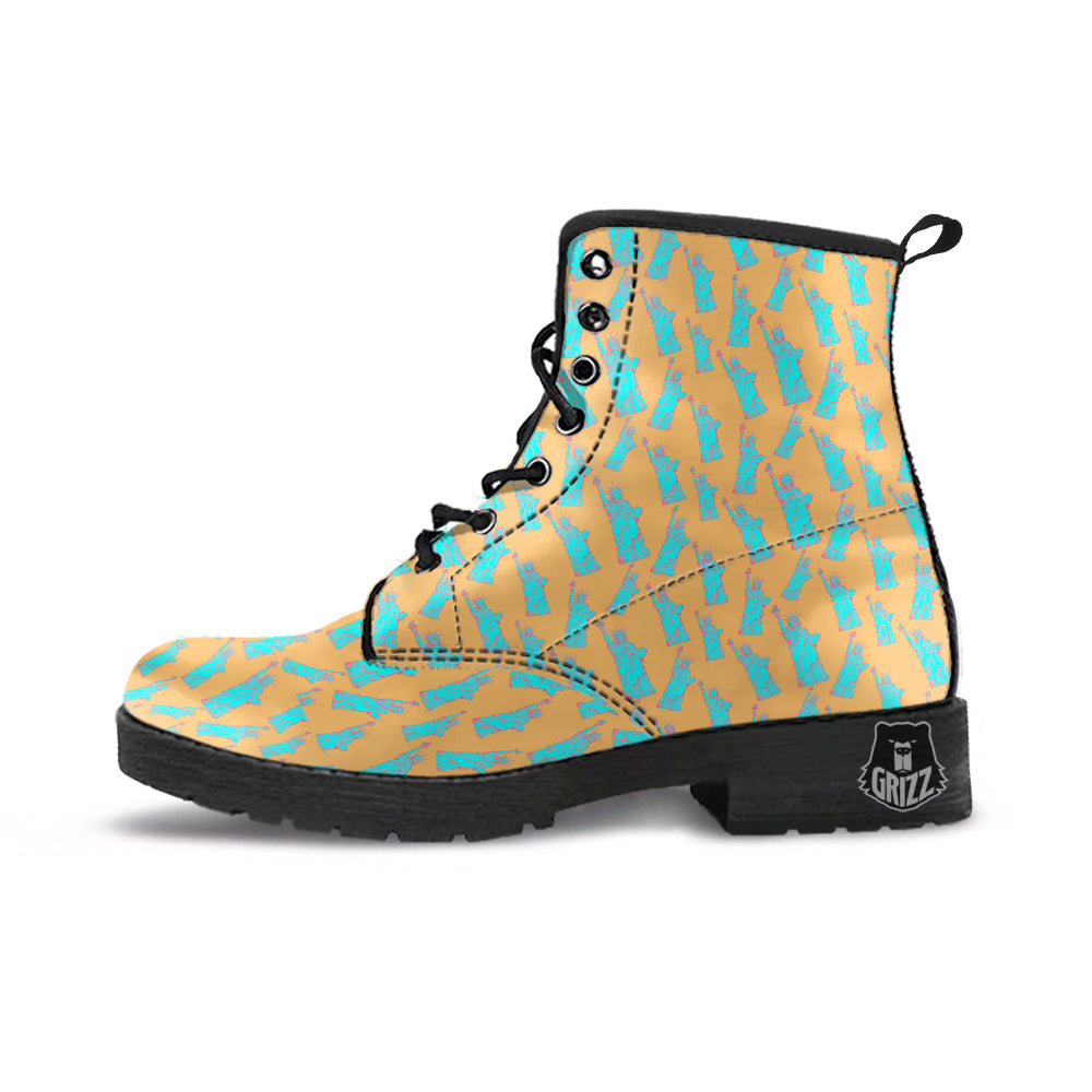 Blue Statue Of Liberty Print Pattern Leather Boots-grizzshop