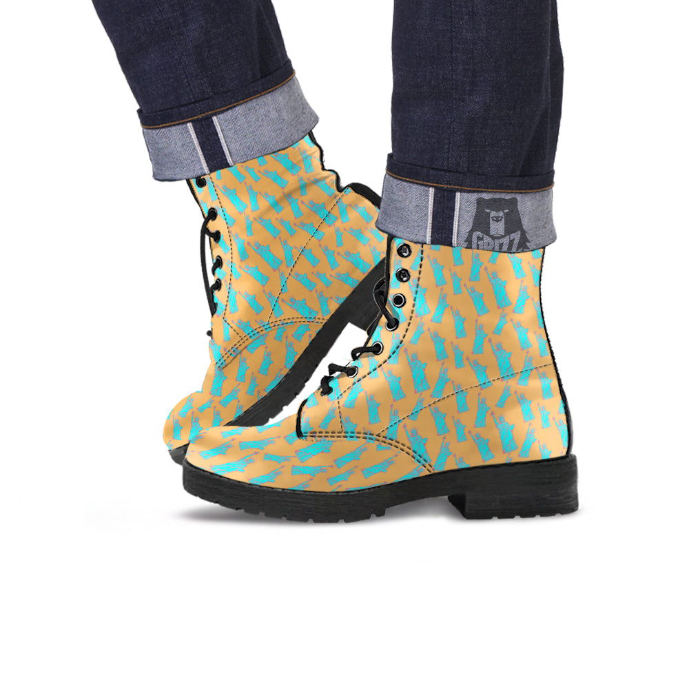 Blue Statue Of Liberty Print Pattern Leather Boots-grizzshop