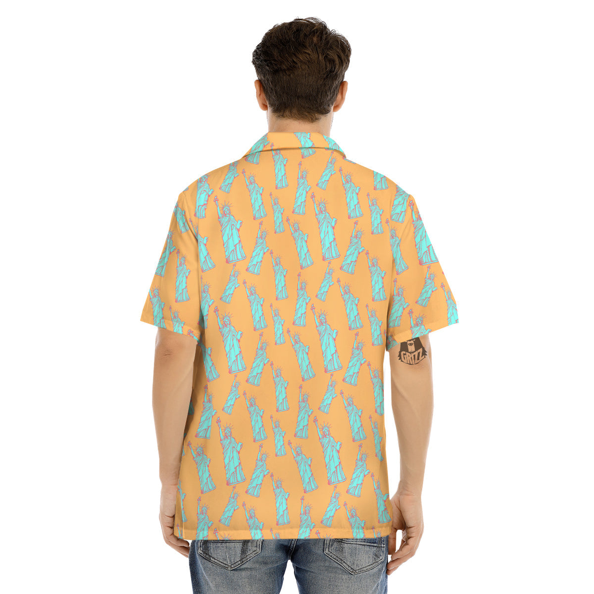 Blue Statue Of Liberty Print Pattern Men's Hawaiian Shirt-grizzshop