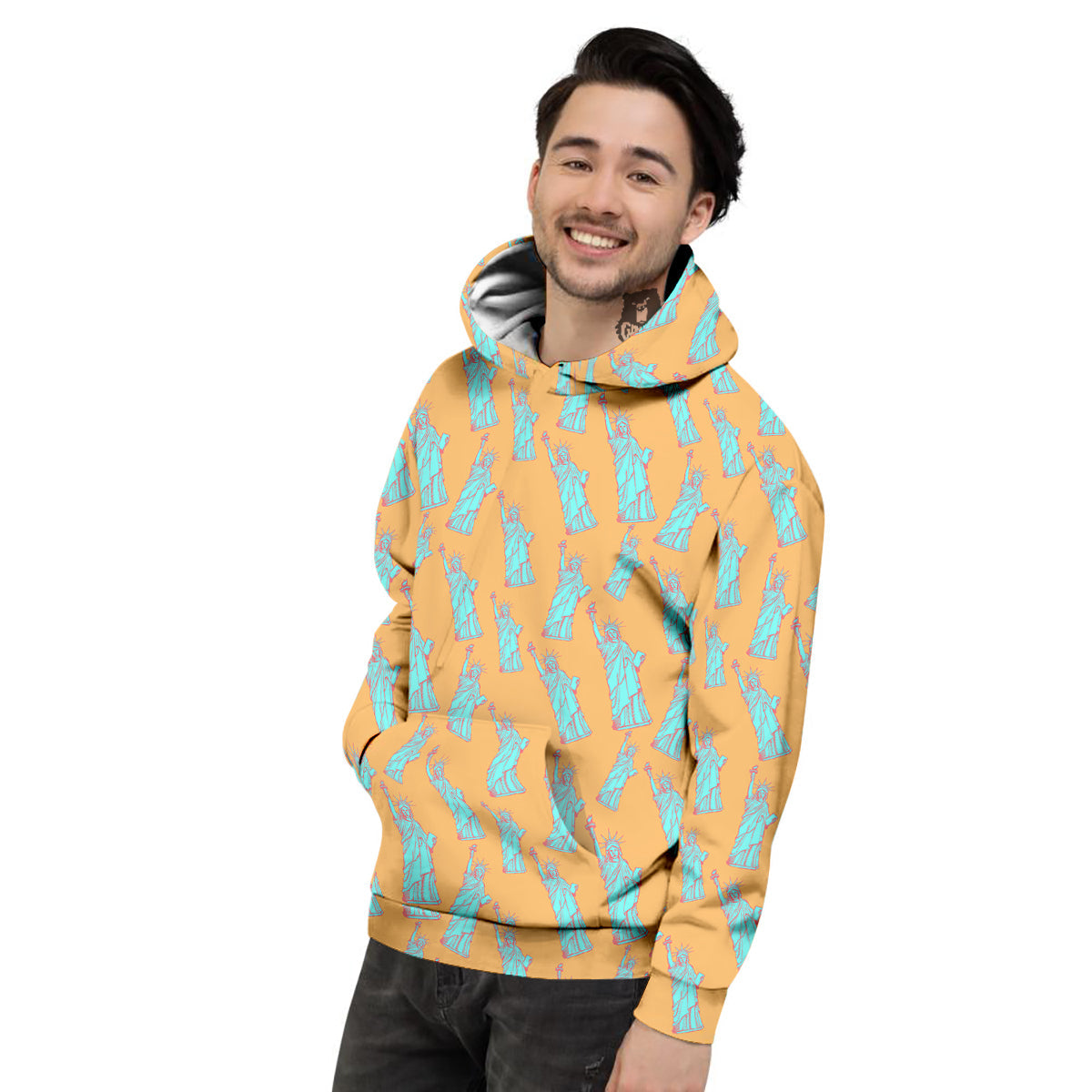 Blue Statue Of Liberty Print Pattern Men's Hoodie-grizzshop