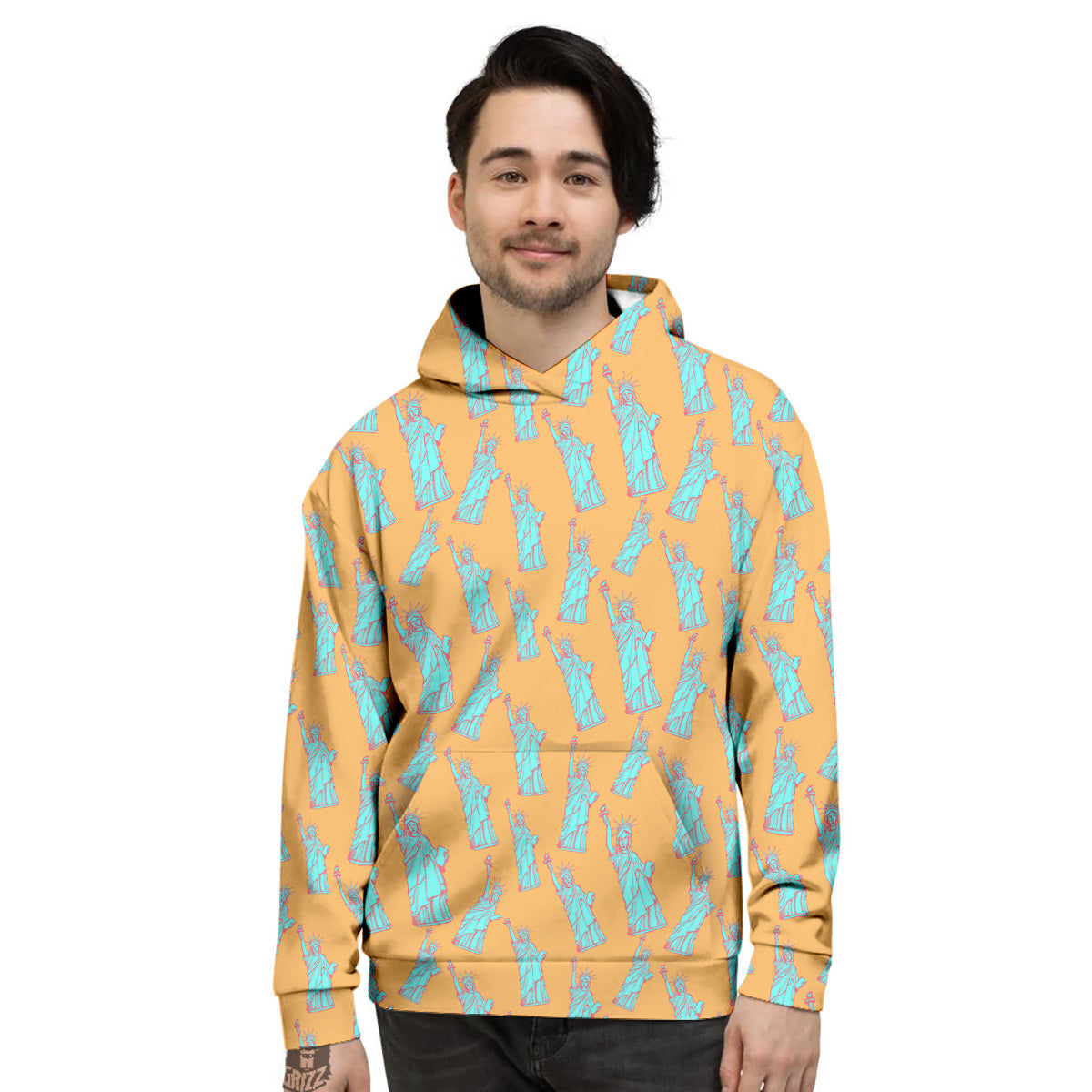 Blue Statue Of Liberty Print Pattern Men's Hoodie-grizzshop