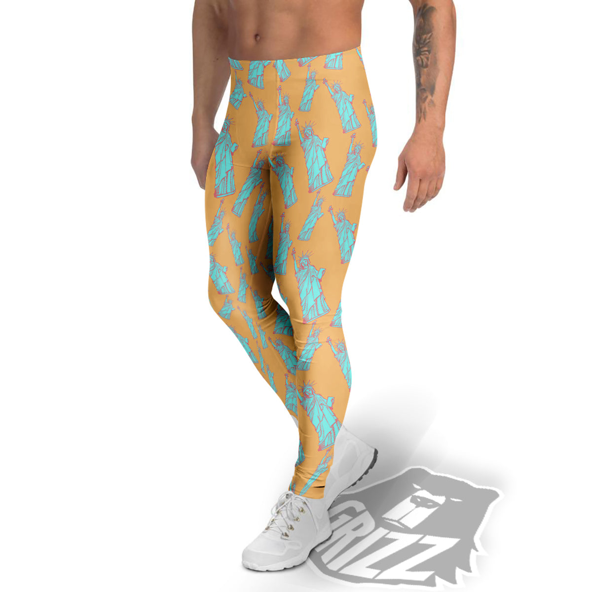 Blue Statue Of Liberty Print Pattern Men's Leggings-grizzshop