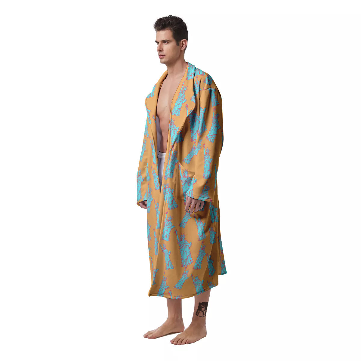 Blue Statue Of Liberty Print Pattern Men's Robe-grizzshop