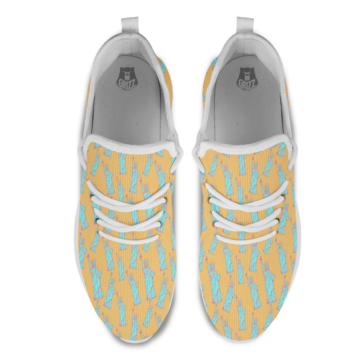 Blue Statue Of Liberty Print Pattern White Athletic Shoes-grizzshop