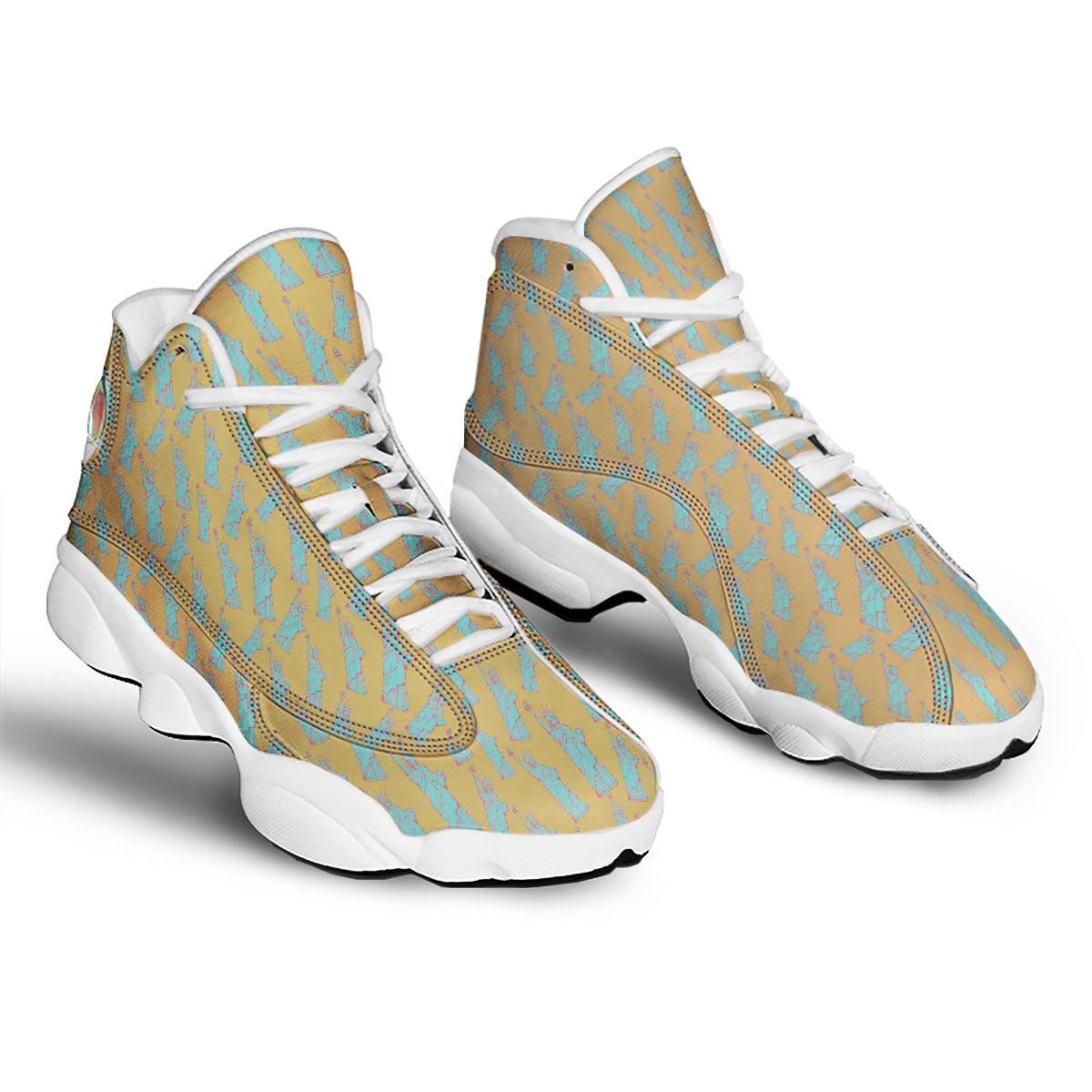 Blue Statue Of Liberty Print Pattern White Basketball Shoes-grizzshop