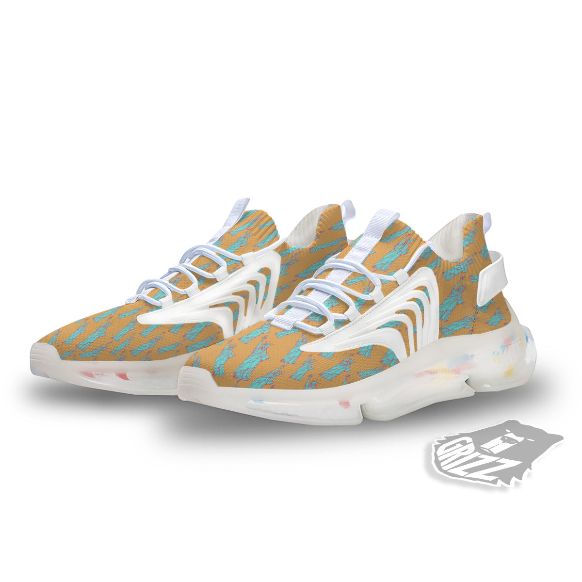 Blue Statue Of Liberty Print Pattern White Gym Shoes-grizzshop