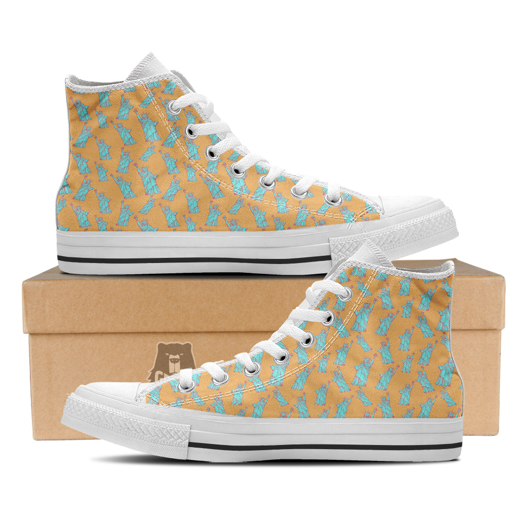 Blue Statue Of Liberty Print Pattern White High Top Shoes-grizzshop