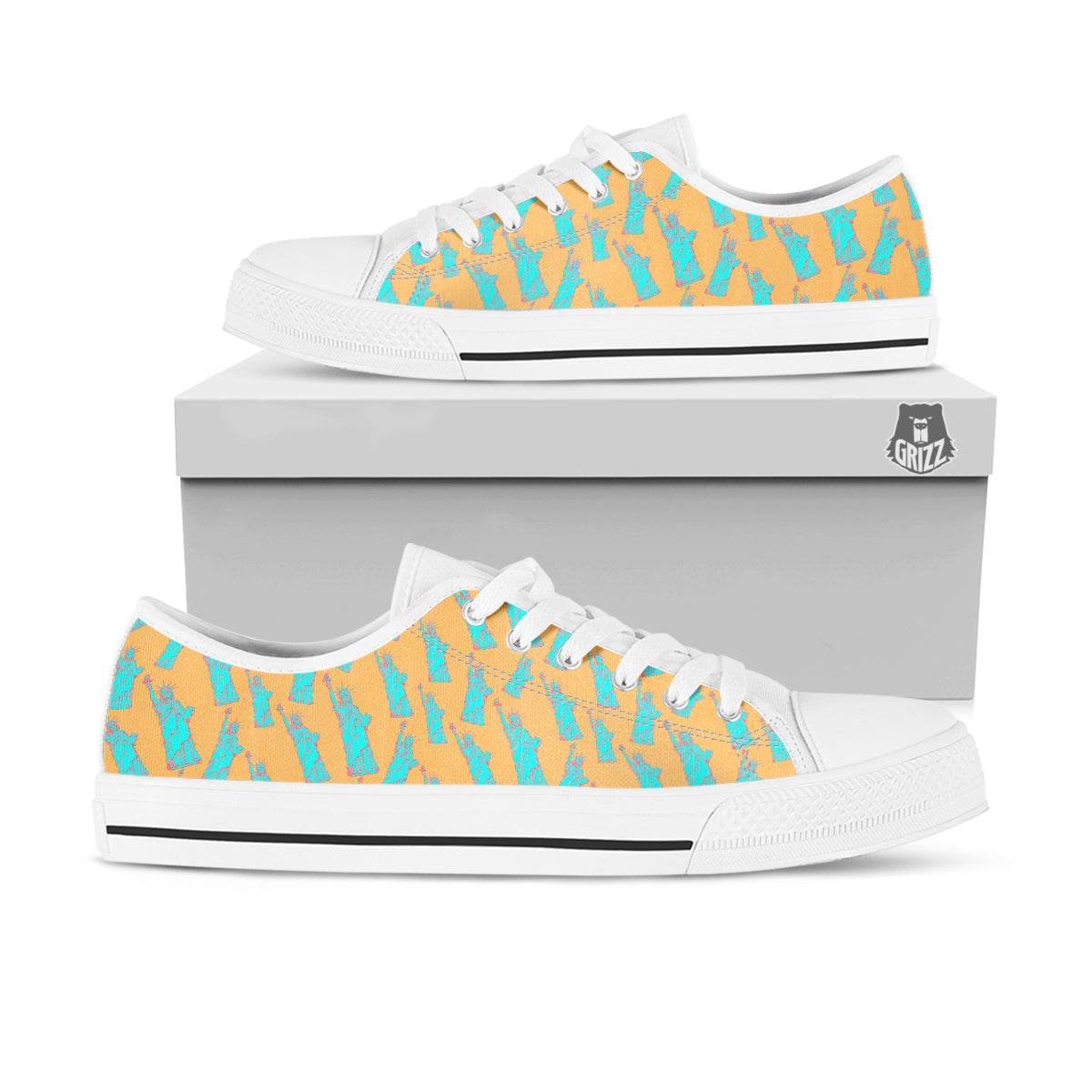 Blue Statue Of Liberty Print Pattern White Low Top Shoes-grizzshop