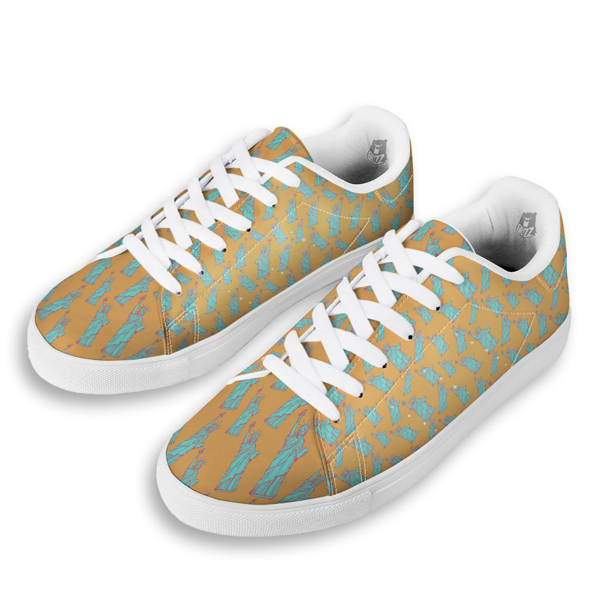 Blue Statue Of Liberty Print Pattern White Low Top Sneakers-grizzshop