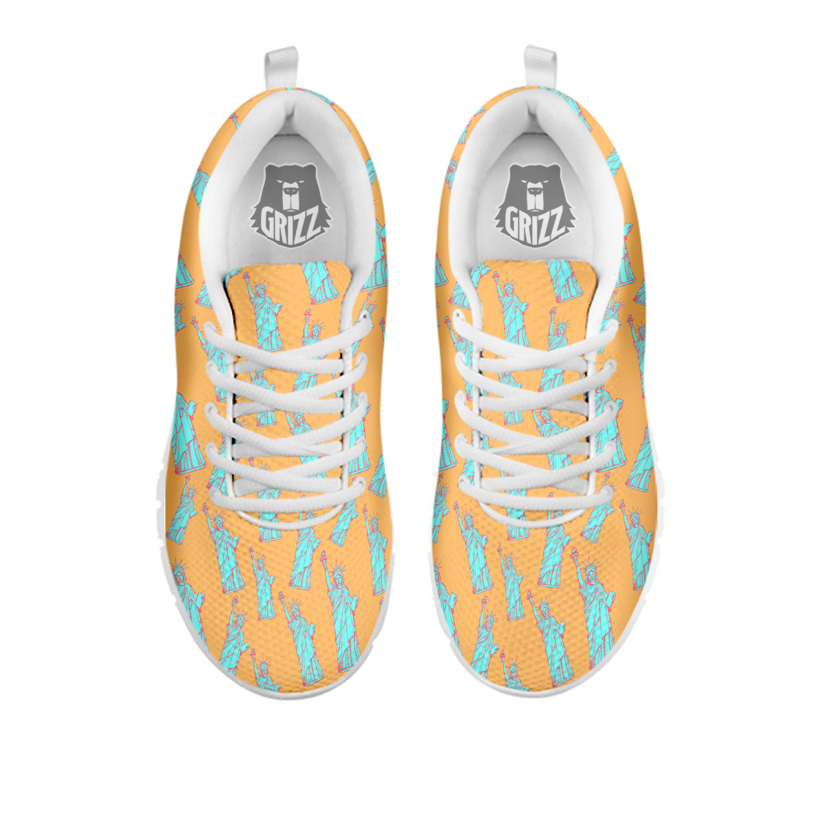 Blue Statue Of Liberty Print Pattern White Sneaker-grizzshop