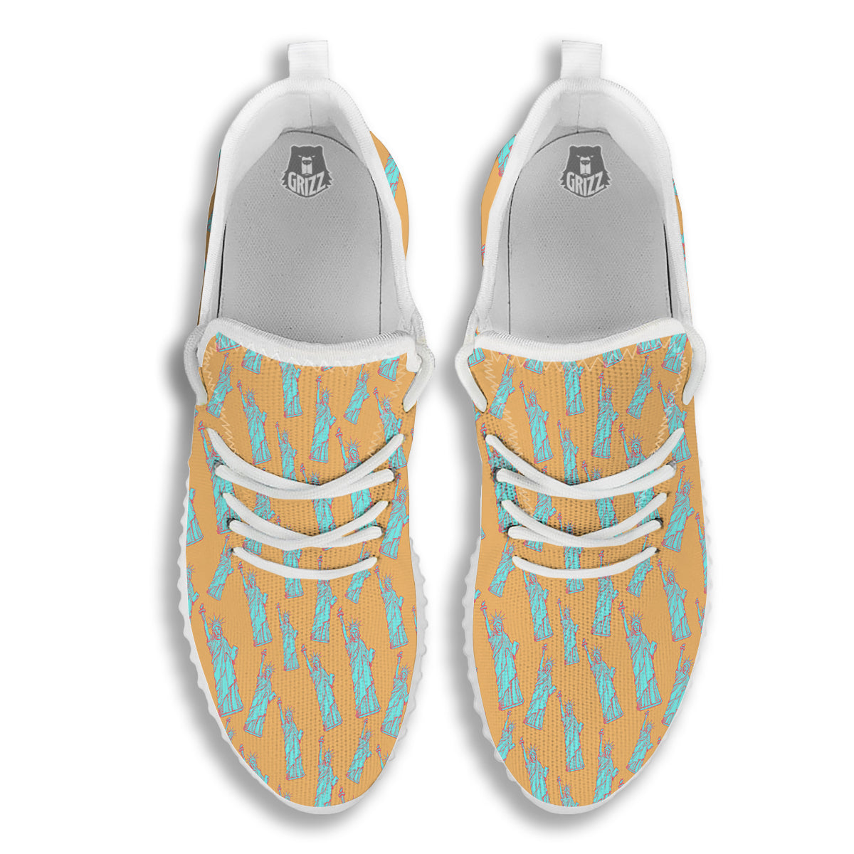 Blue Statue Of Liberty Print Pattern White Walking Shoes-grizzshop