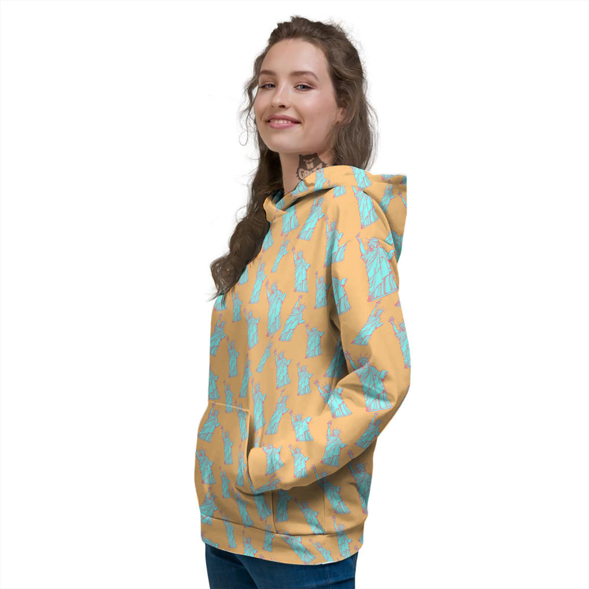 Blue Statue Of Liberty Print Pattern Women's Hoodie-grizzshop