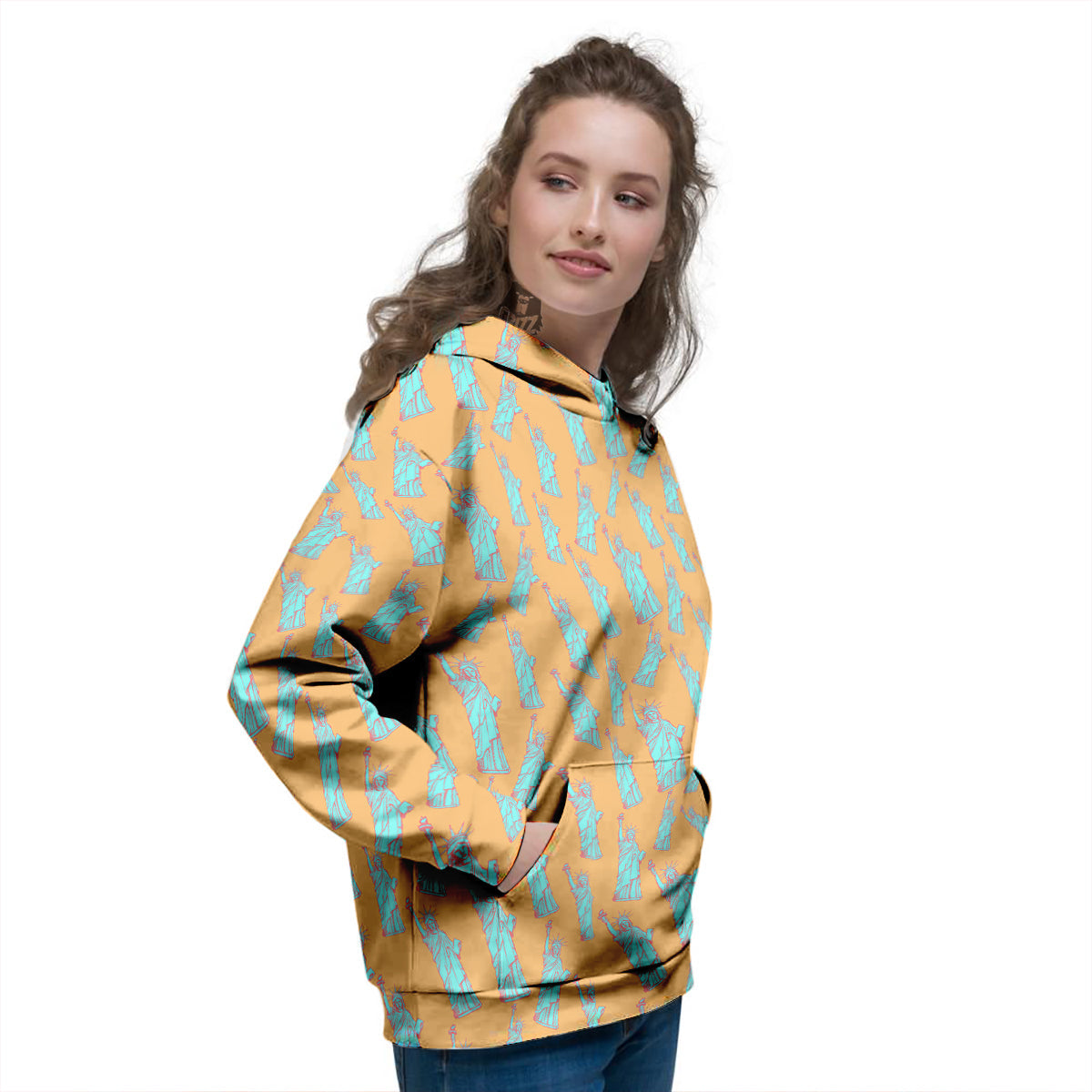 Blue Statue Of Liberty Print Pattern Women's Hoodie-grizzshop