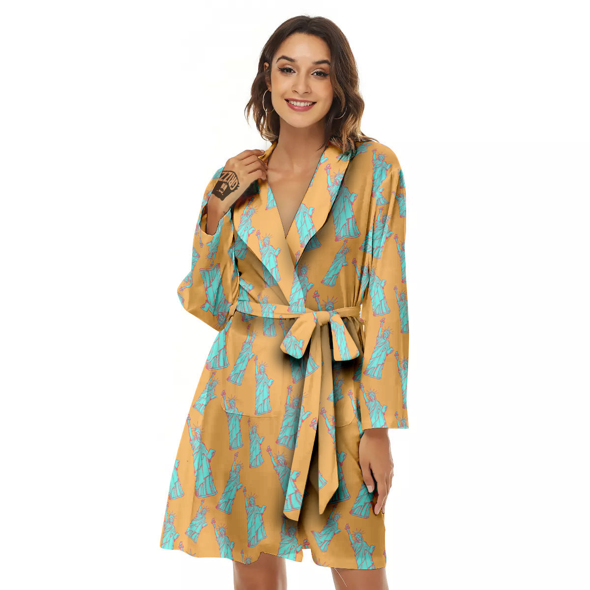 Blue Statue Of Liberty Print Pattern Women's Robe-grizzshop