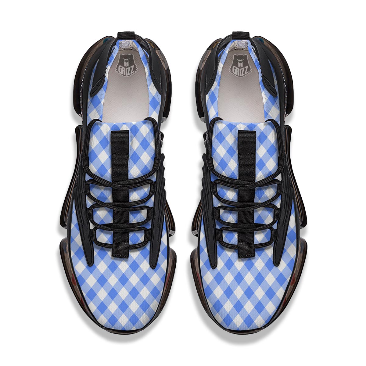 Blue Steel And White Gingham Print Pattern Black Gym Shoes-grizzshop