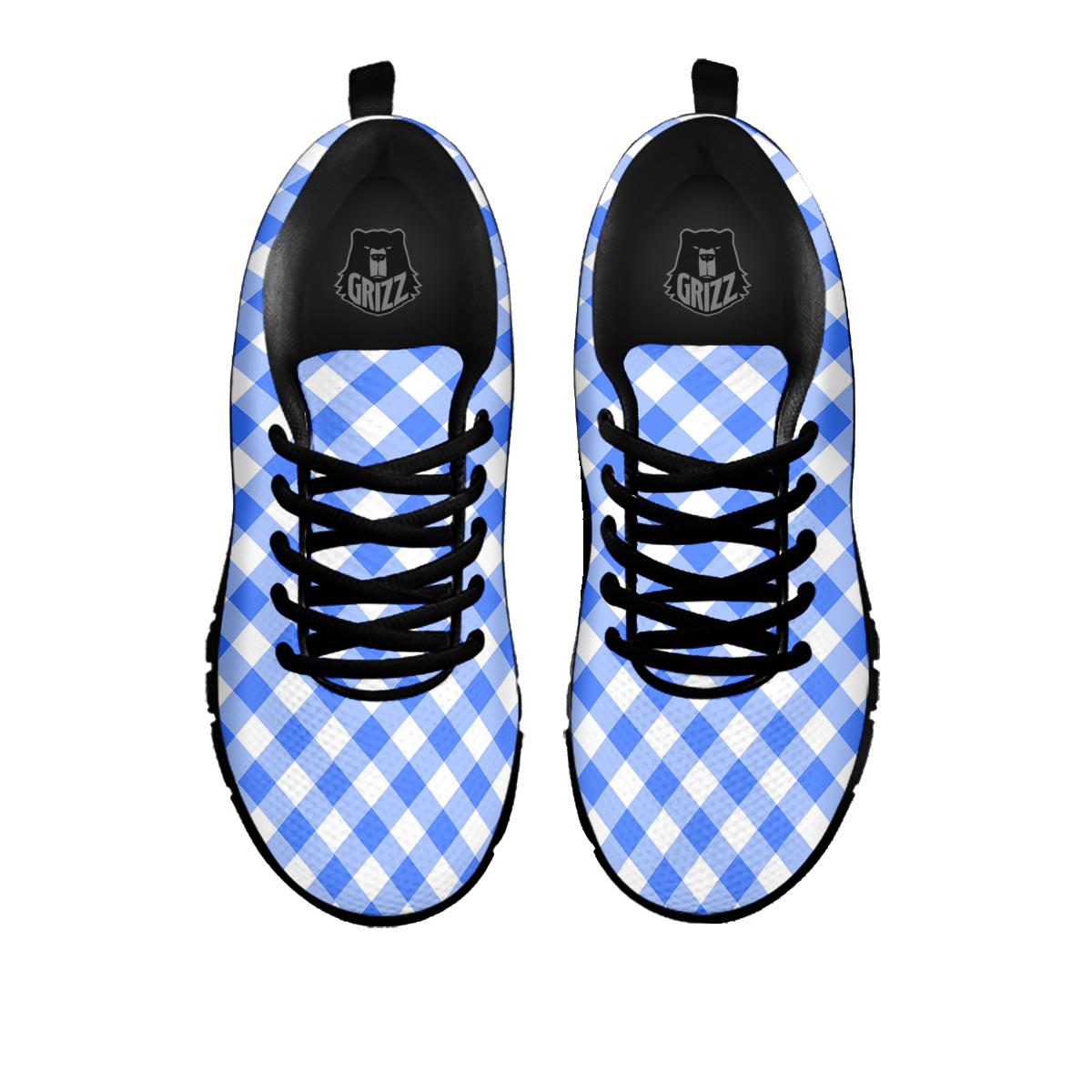 Blue Steel And White Gingham Print Pattern Black Sneaker-grizzshop