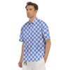 Blue Steel And White Gingham Print Pattern Men's Short Sleeve Shirts-grizzshop