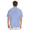 Blue Steel And White Gingham Print Pattern Men's Short Sleeve Shirts-grizzshop