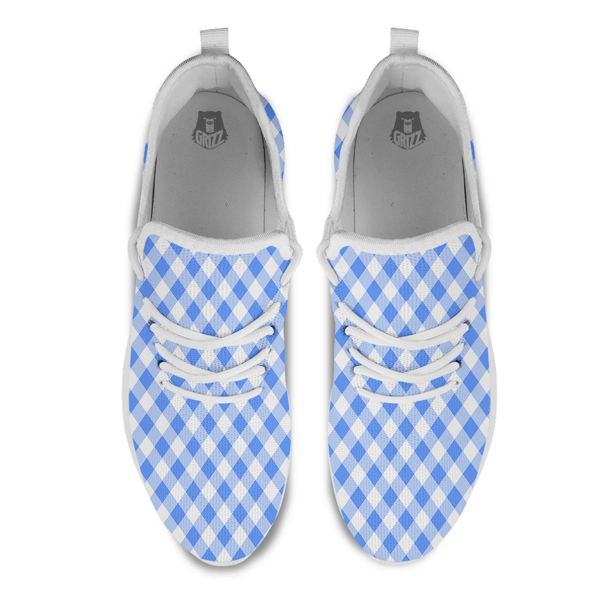 Blue Steel And White Gingham Print Pattern White Athletic Shoes-grizzshop