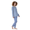 Blue Steel And White Gingham Print Pattern Women's Pajamas-grizzshop