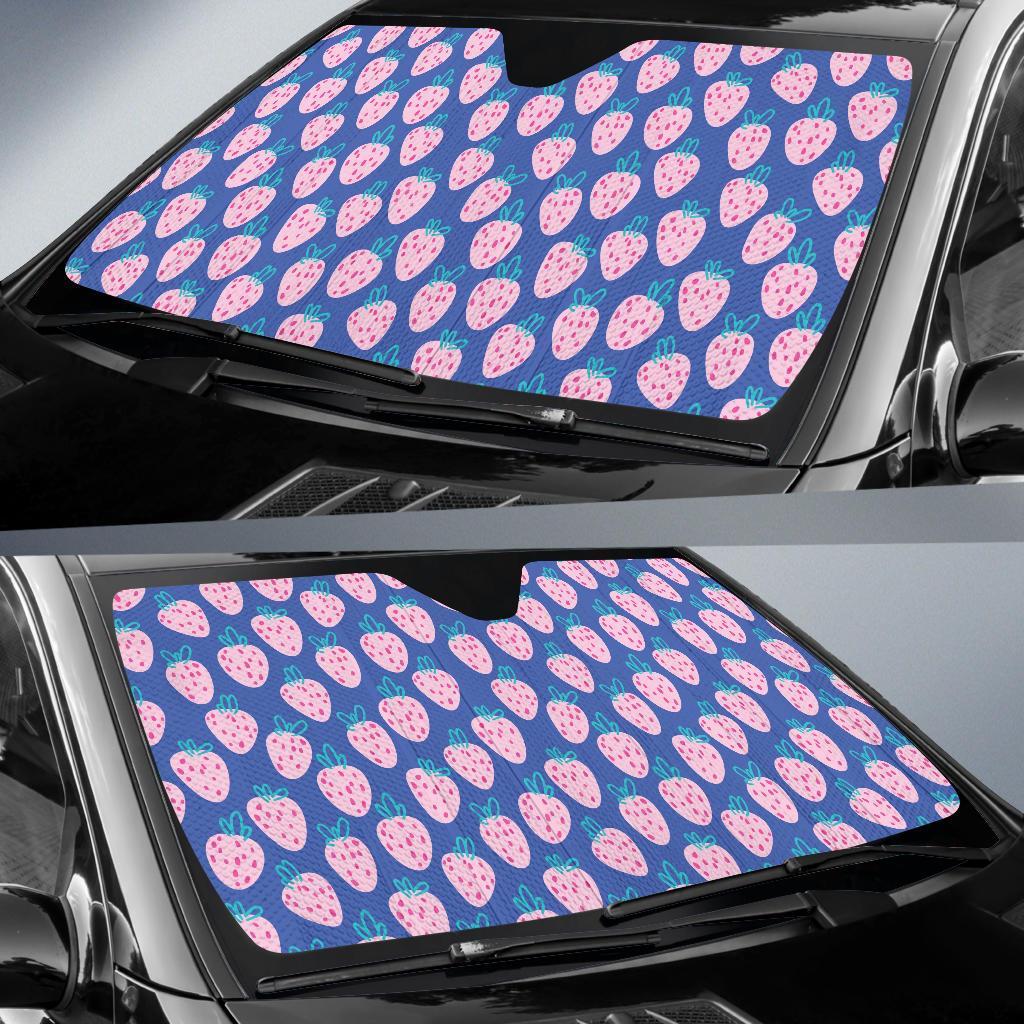 Blue Strawberry Pattern Print Car Sun Shade-grizzshop