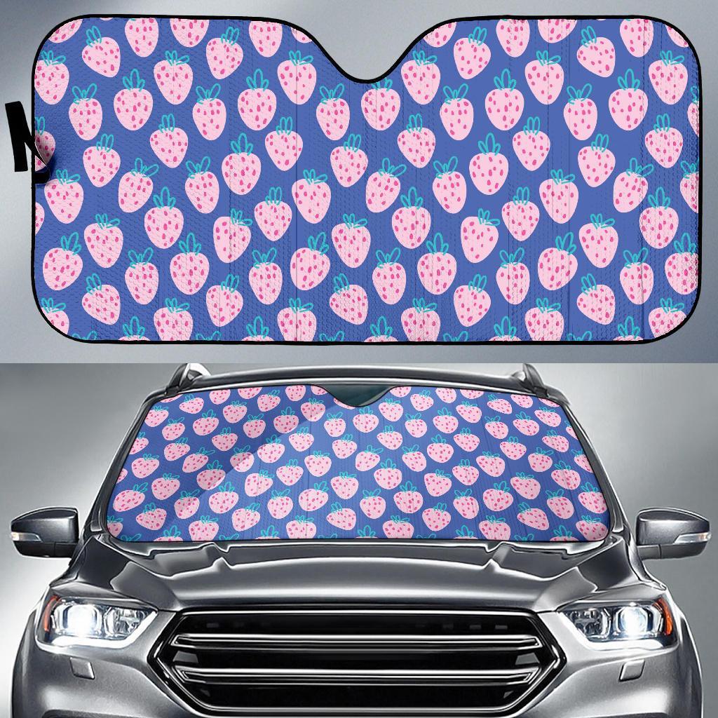 Blue Strawberry Pattern Print Car Sun Shade-grizzshop