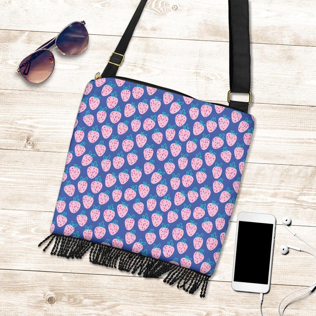 Blue Strawberry Pattern Print Crossbody Bags-grizzshop