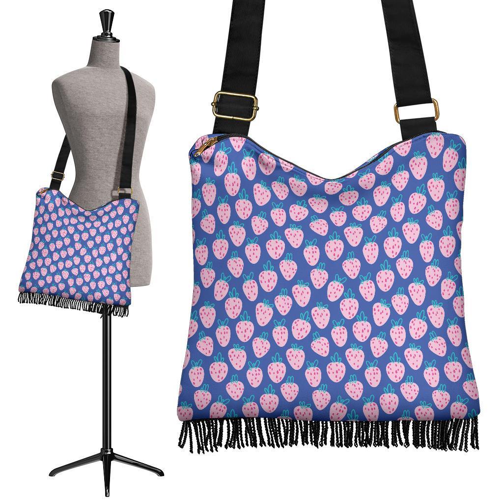 Blue Strawberry Pattern Print Crossbody Bags-grizzshop