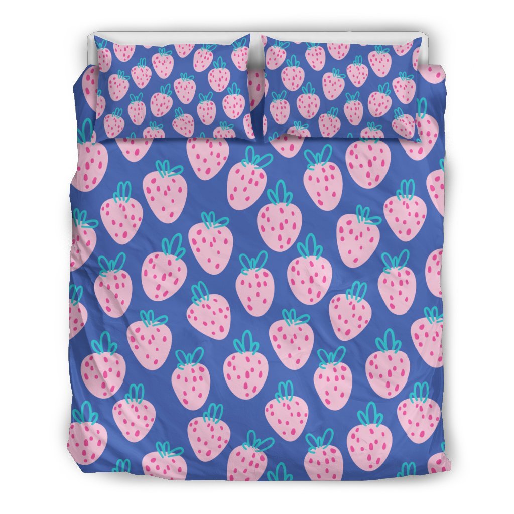 Blue Strawberry Pattern Print Duvet Cover Bedding Set-grizzshop