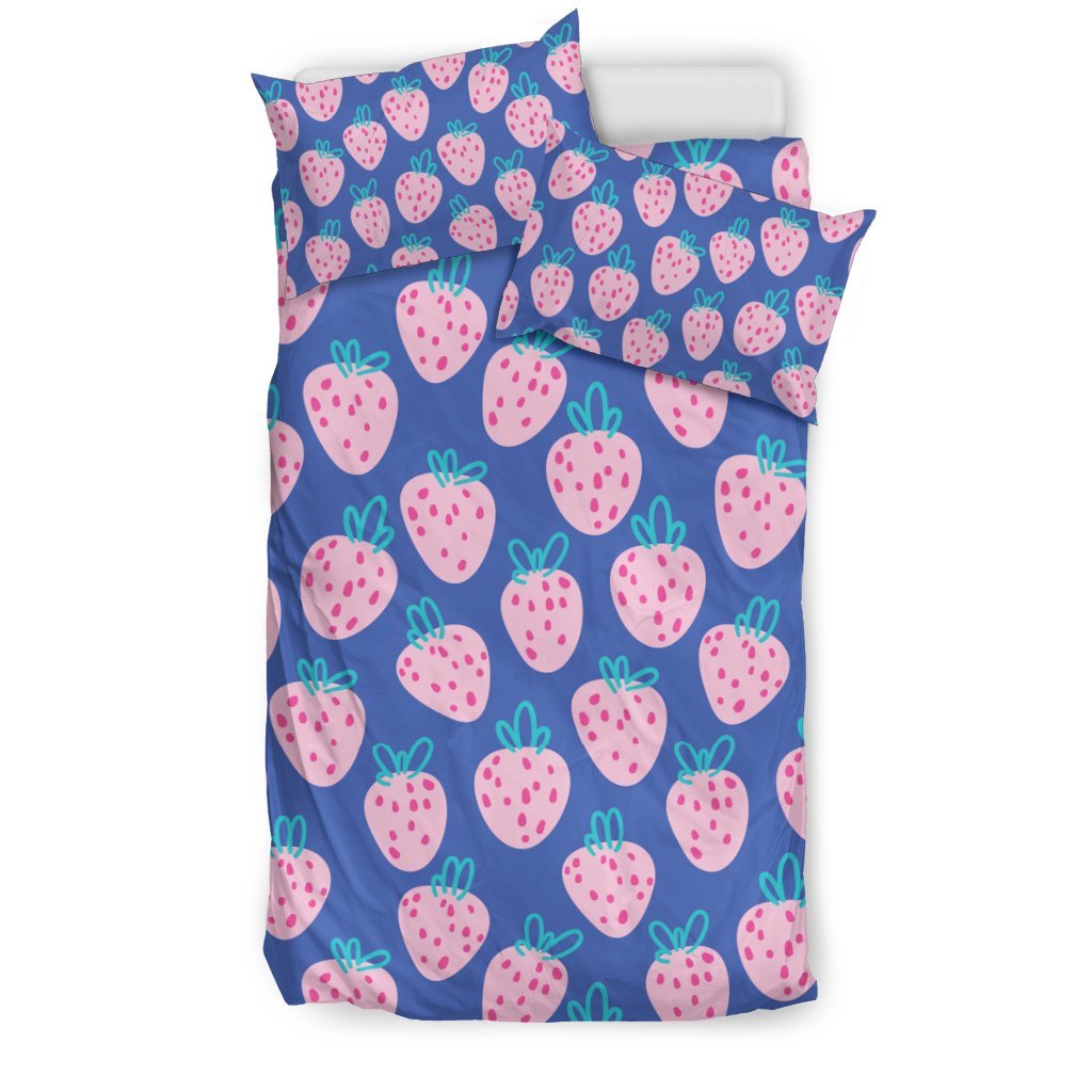 Blue Strawberry Pattern Print Duvet Cover Bedding Set-grizzshop