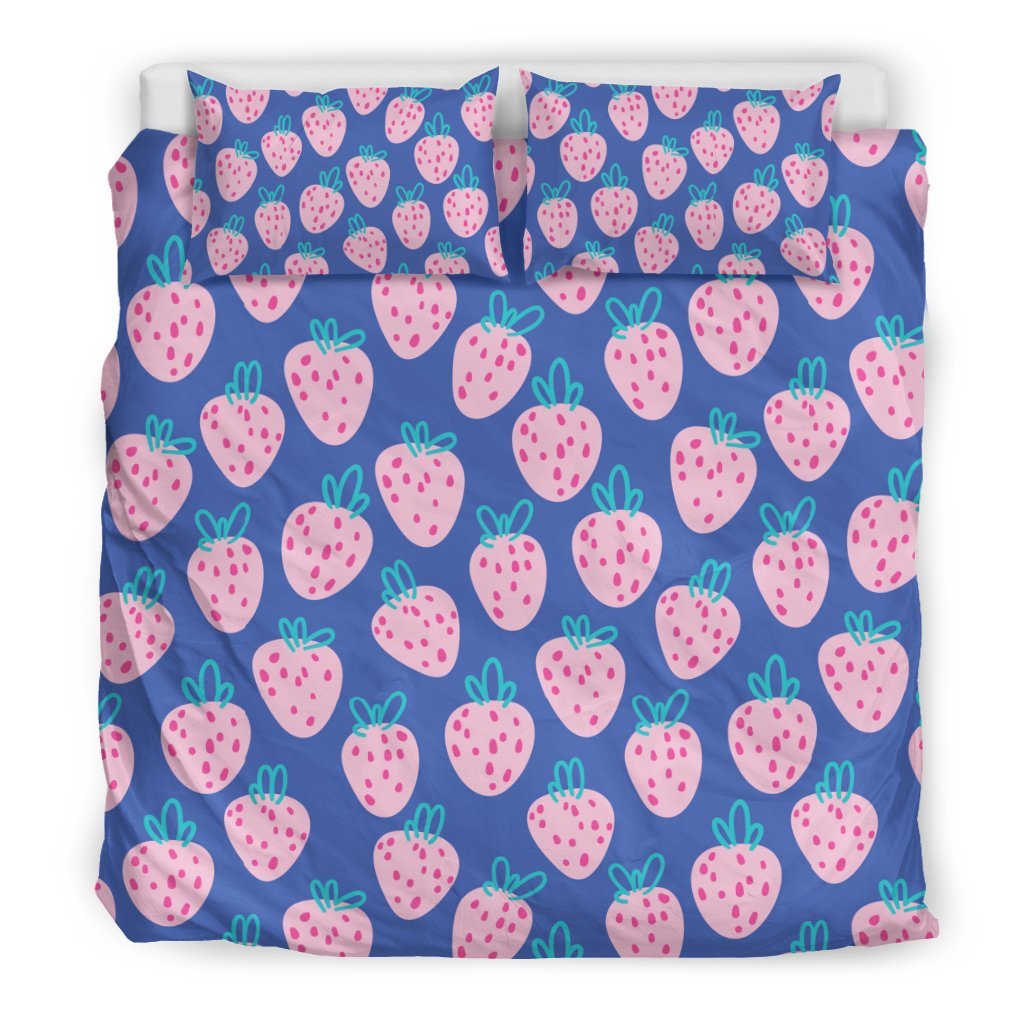 Blue Strawberry Pattern Print Duvet Cover Bedding Set-grizzshop