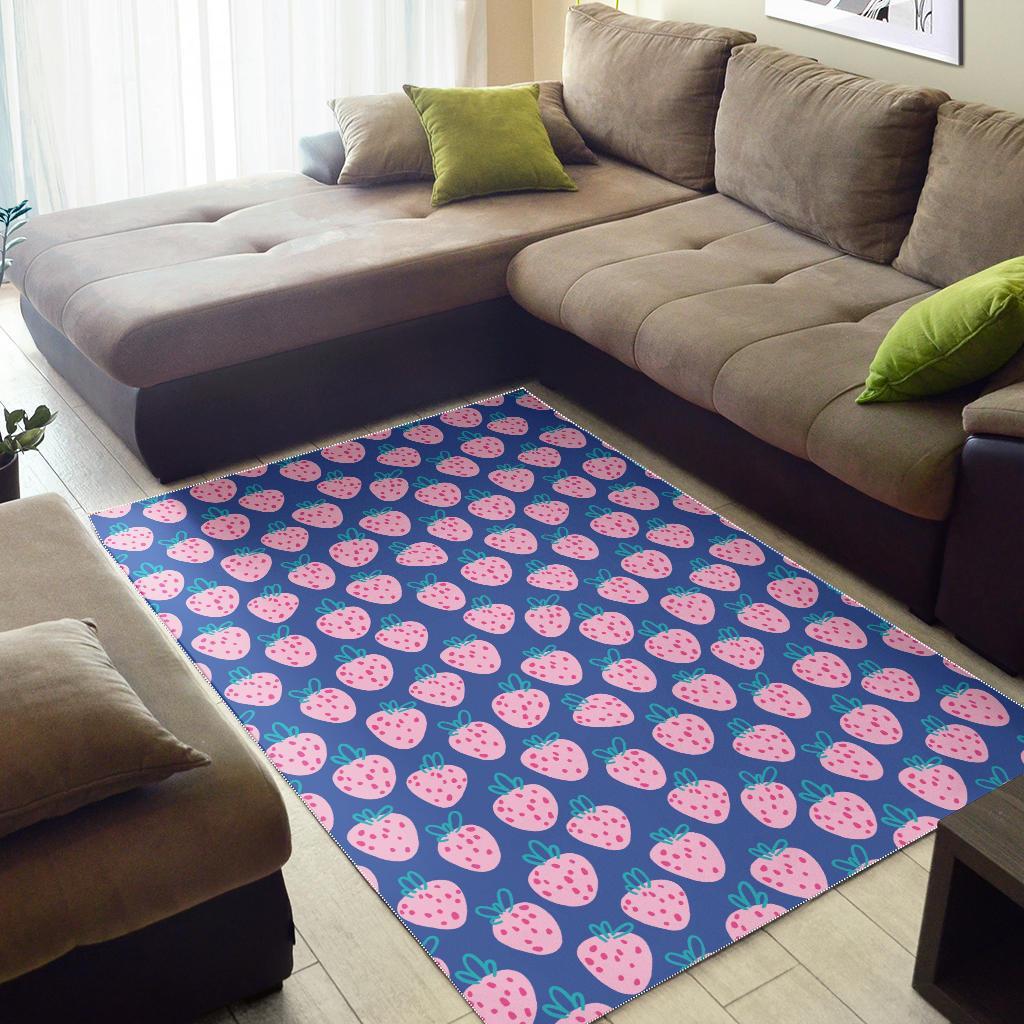 Blue Strawberry Pattern Print Floor Mat-grizzshop