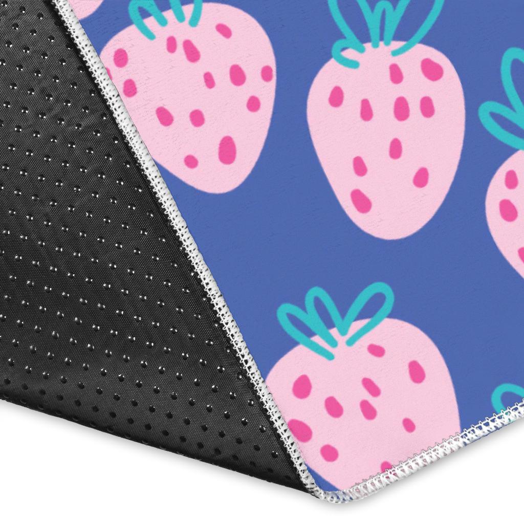 Blue Strawberry Pattern Print Floor Mat-grizzshop