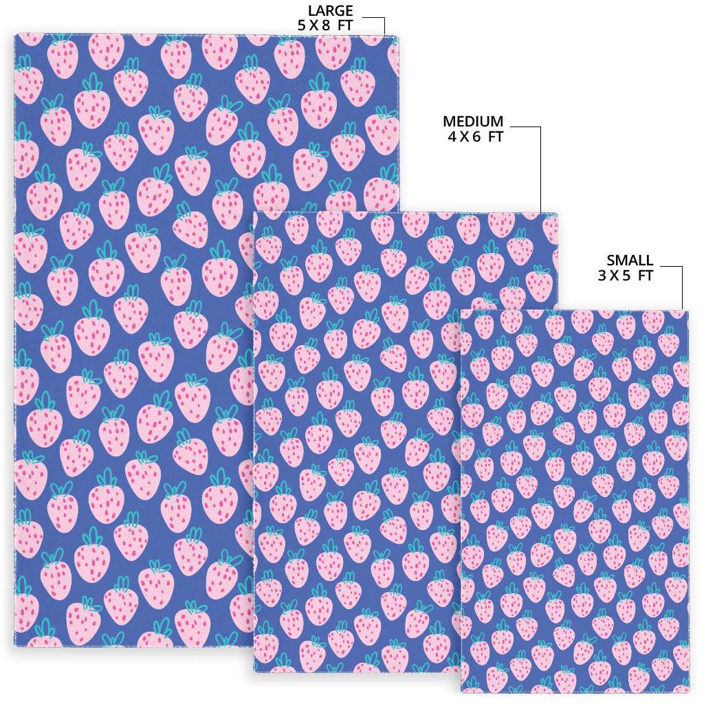 Blue Strawberry Pattern Print Floor Mat-grizzshop