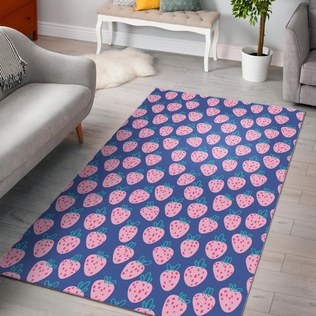 Blue Strawberry Pattern Print Floor Mat-grizzshop