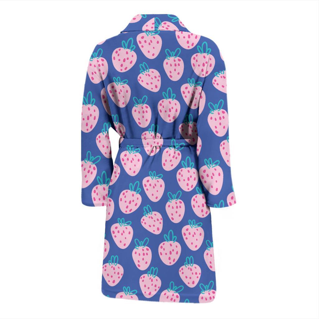 Blue Strawberry Pattern Print Men Long Robe-grizzshop