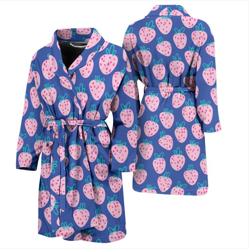 Blue Strawberry Pattern Print Men Long Robe-grizzshop