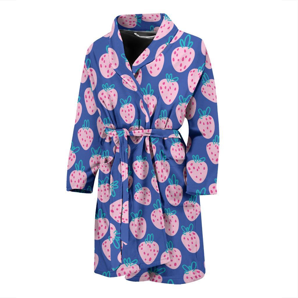 Blue Strawberry Pattern Print Men Long Robe-grizzshop