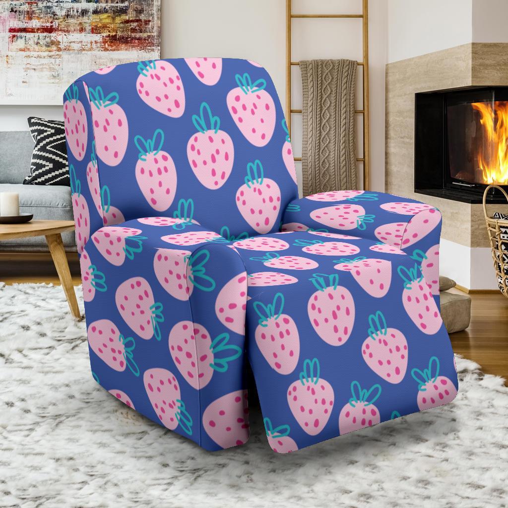 Blue Strawberry Pattern Print Recliner Cover-grizzshop