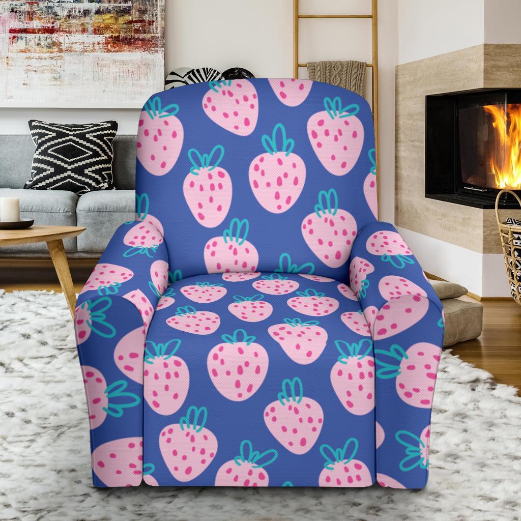 Blue Strawberry Pattern Print Recliner Cover-grizzshop