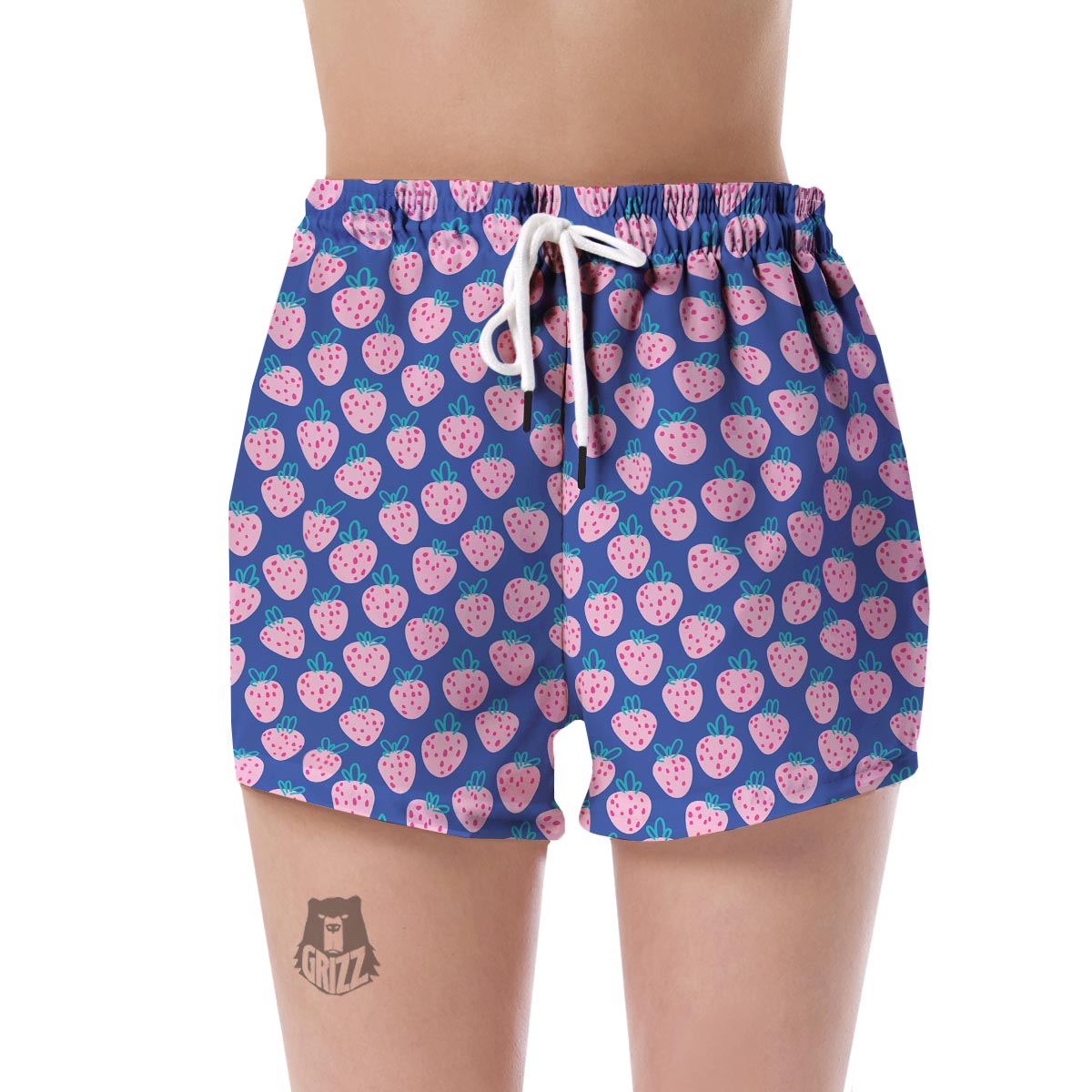Blue Strawberry Pattern Print Women's Shorts-grizzshop