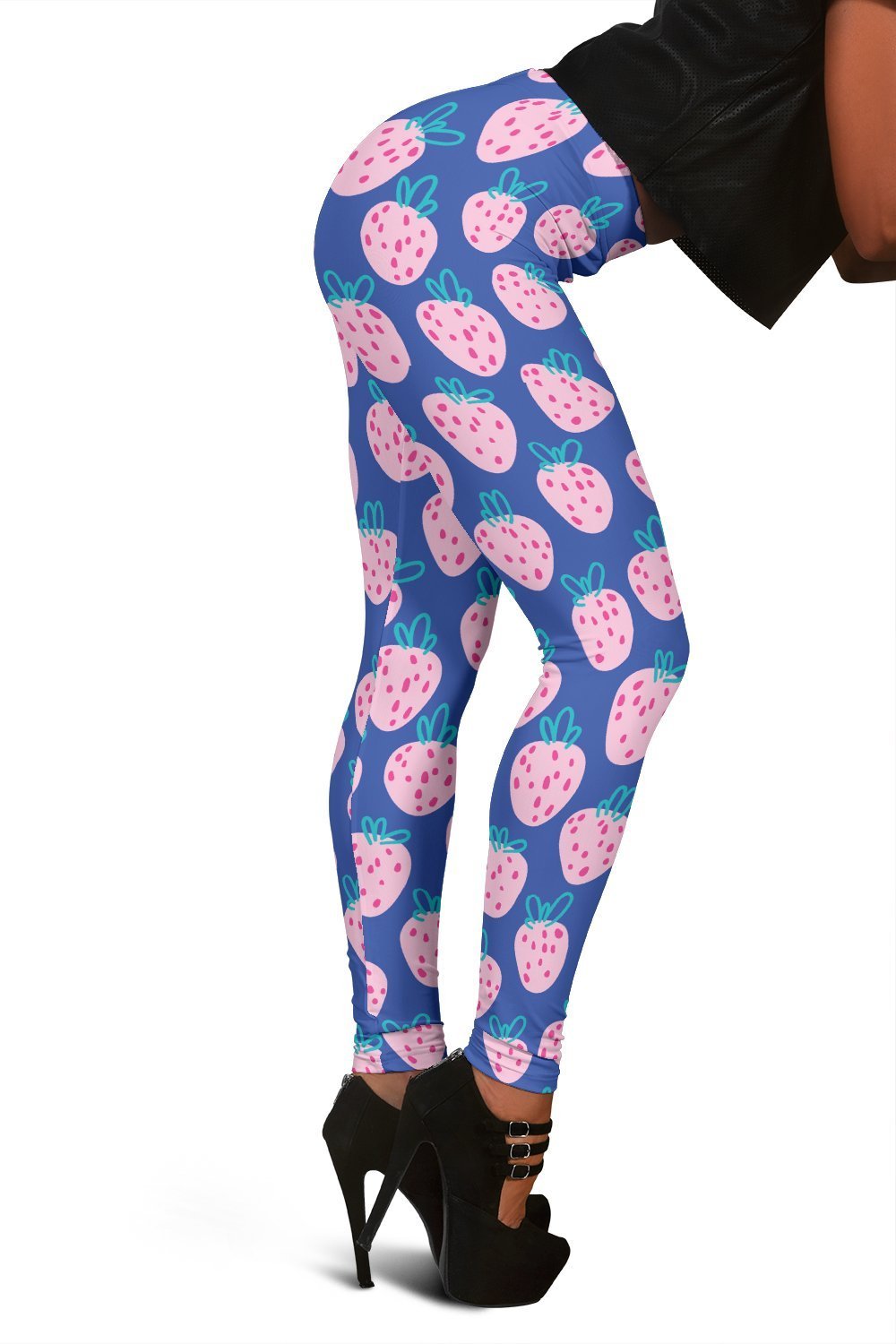 Blue Strawberry Print Pattern Women Leggings-grizzshop