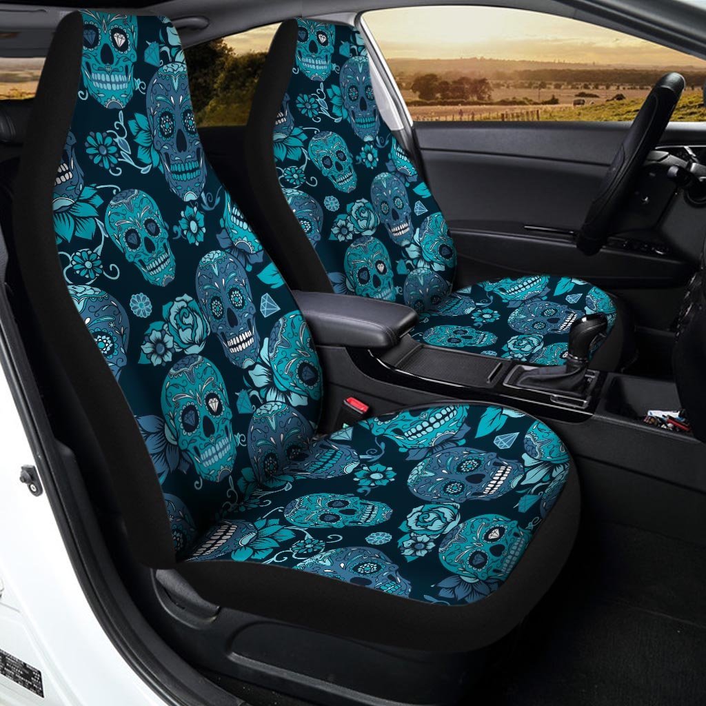 Blue Sugar Skull Car Seat Covers-grizzshop