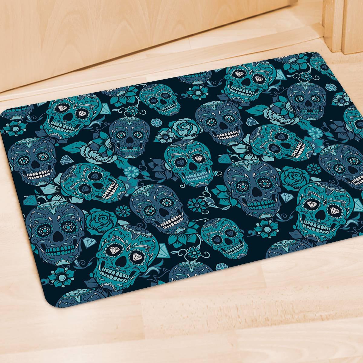 Blue Sugar Skull Door Mat-grizzshop