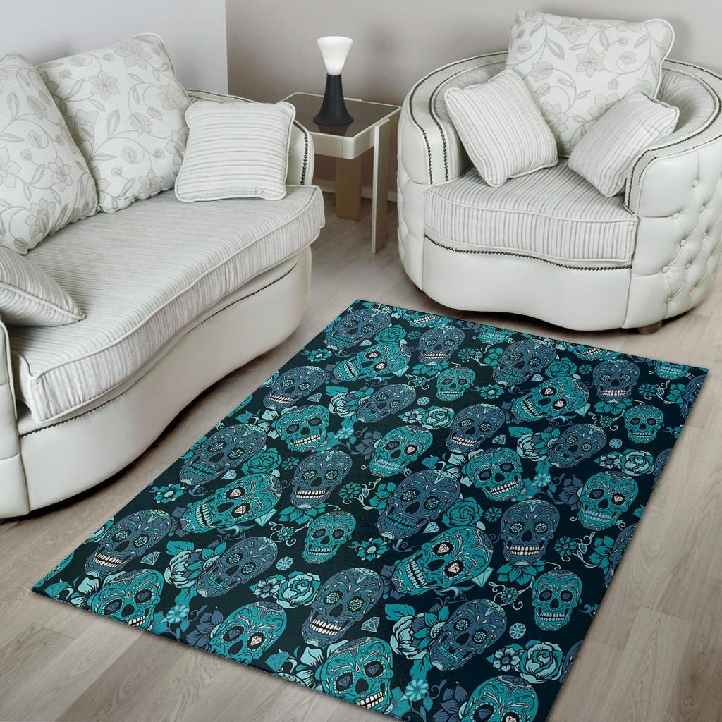 Blue Sugar Skull Floor Mat-grizzshop