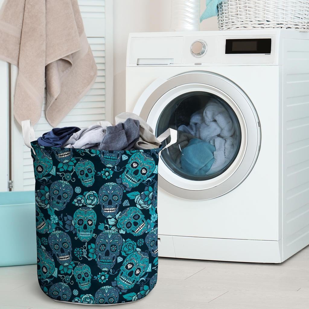 Blue Sugar Skull Laundry Basket-grizzshop