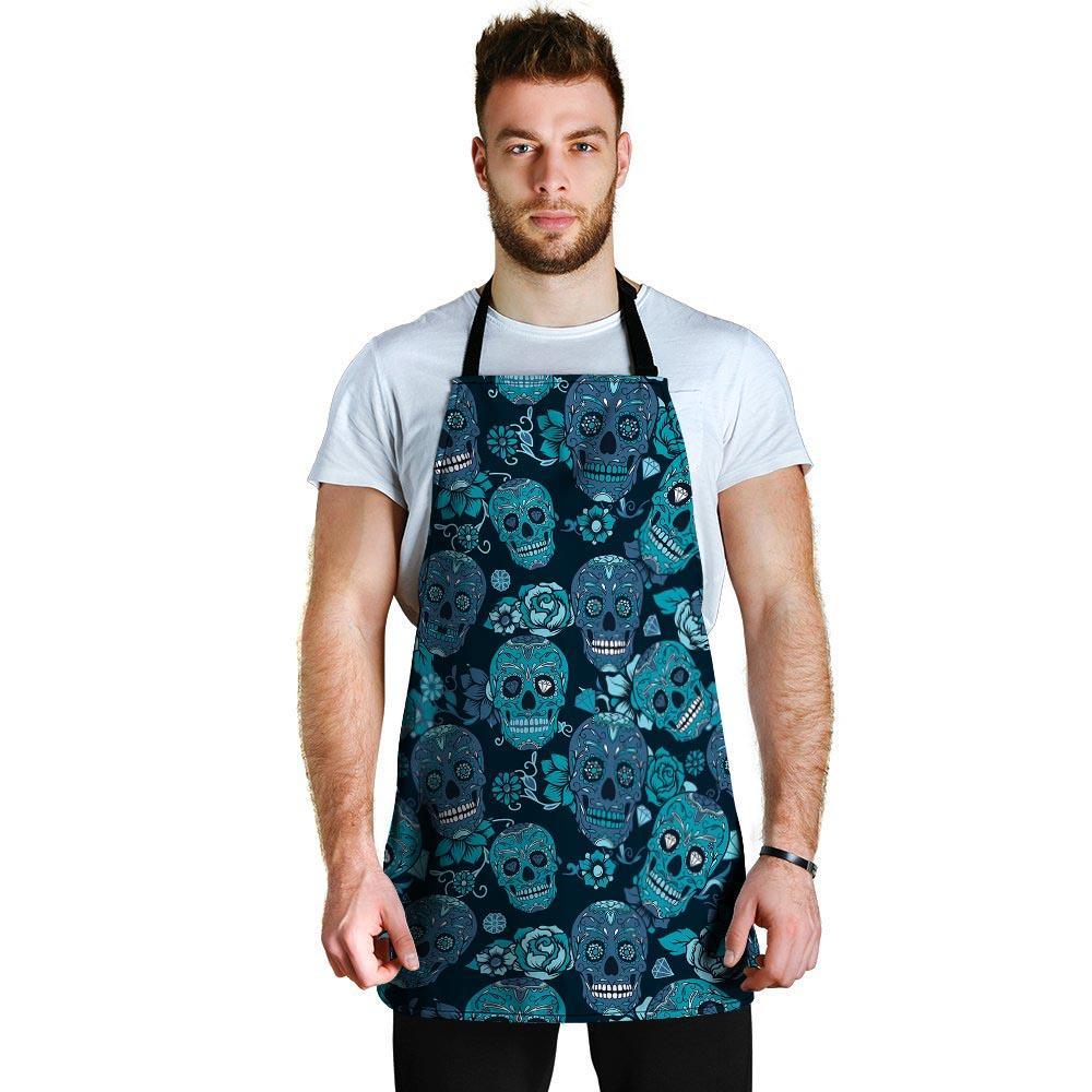 Blue Sugar Skull Men's Apron-grizzshop